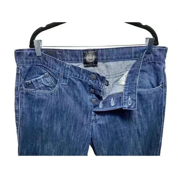 Rock and Republic Taylor Button Fly Jeans 38x28 Bootcut Blue Embroidered Wings - Picture 3 of 12